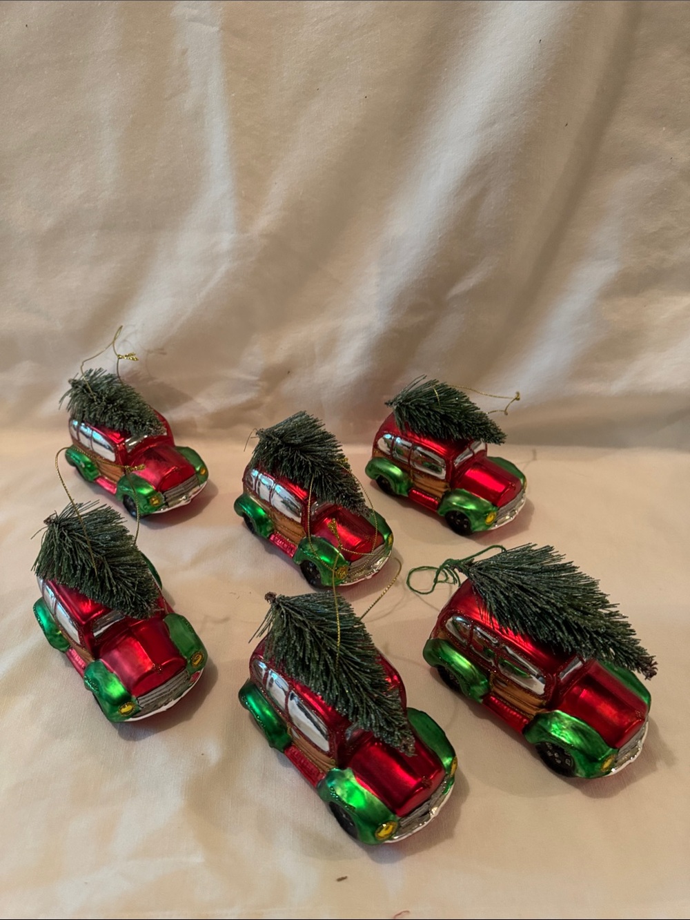 Holiday Red and Green Station Wagon Ornaments